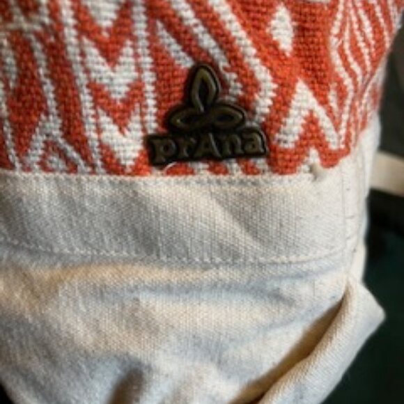 Prana Soleil Satchel Orange Cream Cotton Canvas Crossbody Tote Bag - Picture 7 of 12